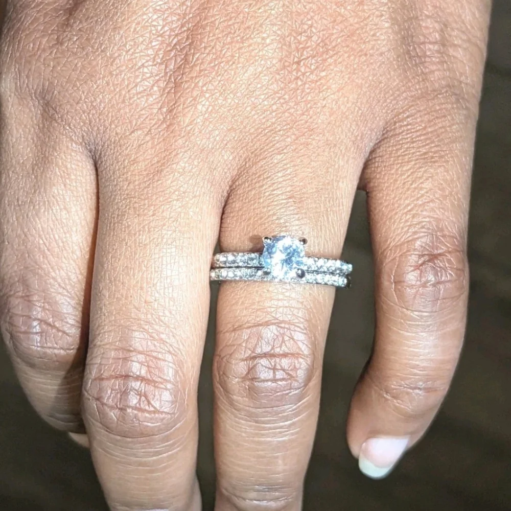 Women's 3 Ct Round Princess Cut Lab-created Diamond Engagement Duo Ring Set Sz 7 - Picture 16 of 17